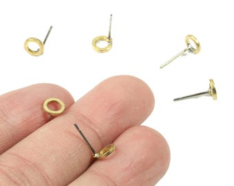 Raw Brass Circle Ring Earring Studs – Steel Post Jewelry Supplies (6.2x6.2mm) PP3093