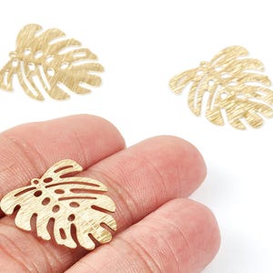 Ciondoli a forma di foglia di Monstera in ottone grezzo con texture – Componenti per gioielli tropicali PP2093