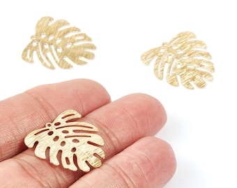 Brass Leaf Charms - Textured Leaf Shaped Raw Brass Pendant - Earring Findings - Jewelry Supplies - 21,96x20,95x0,55mm - PP2093