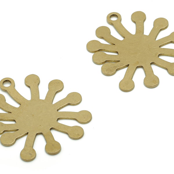 Personalized Stamping Blank - Brass Virus Earring Charms - Raw Brass Sun Pendant - Jewelry Making Supplies - 29.43x25.72x0.77mm - PPA0572