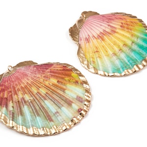 Mussel Shell Charms - Seashell Earrings and Pendant - Gold Tone Plated Earrings - 1 Hole - 57.09x54.13x5.66mm - SF1041