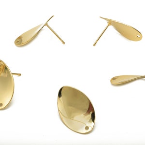 Brass Wavy Oval Earring Posts - Curved Oval Studs - Stainless Steel Stud - Oval Posts - 18K Real Gold Plated Stud - 22x14.54x0.6mm - RGP5170