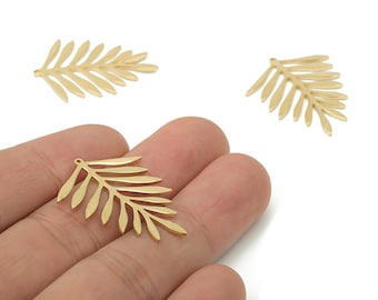 Brass Needle Leaved Leaves Earring Charms - Raw Brass Leaf Pendant - Earring Charms For Jewelry Making - 31.1x24.78x1.12mm - PP5212