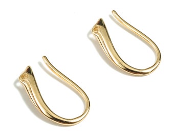 Brass Earring Hooks - 18K Real Gold Plated Brass Earring Wires - Ear Hooks Findings - Jewelry Supplies - 15.41x9.25x2.49mm - RGP2677