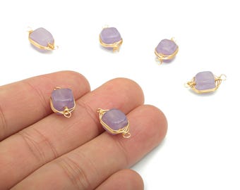 Amethyst Faceted Natural Stone Earring Connectors - Brass Wire Wrapped Stone Bracelet - Gold Tone Plated Brass – 17.97x8.15x7.02mm – NS1653D