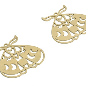 Brass Moth Horn Earring Charms - Raw Brass Insect Moon Pendant  - DIY Jewelry Making Supplies - 31.7x30.08x0.78mm - PP4782