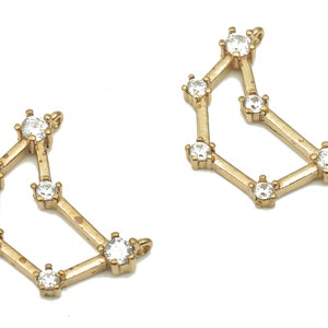Zodiac Signs Charm - Capricorn star signs  - Raw Brass CZ Zodiac Charms - Zircon Capricorn Zodiac Constellation -13.8x11.1x2.28mm- PP7466