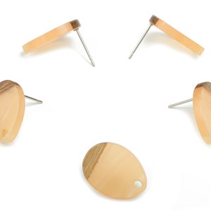 Natural Wooden Drop Earring Stud - Resin Drop Post - 316 Surgical Stainless Steel Stud - Jewelry Supplies - 17.44x13.05x3.1mm - BB1145D