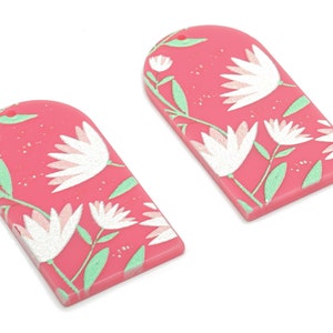 Acrylic Long D Domed Lotus Leaves Earring Charms - Acrylic D Flower Leaf Pendant - Printing Textured - 39.58x20.94x2.07mm - AC2460B
