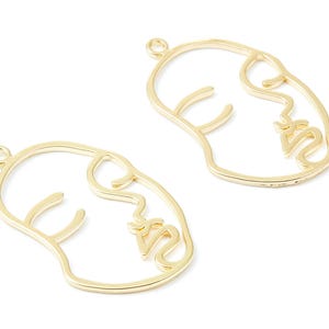 Face Shaped Charm – Gold Tone Zinc Alloy Pendant for Necklace, Earrings (43.7x25.7x1.5mm) ZZ1296 image 2