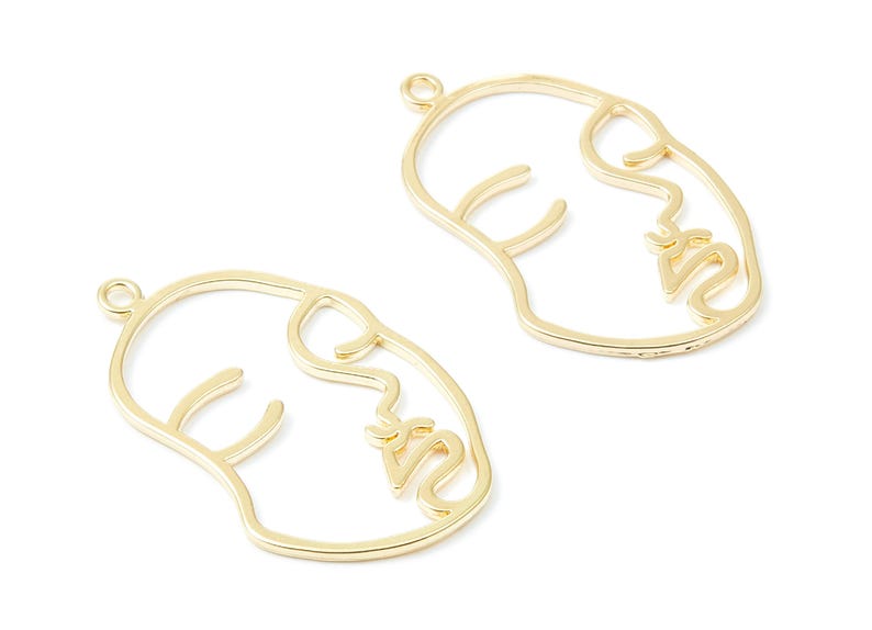 Face Shaped Charm – Gold Tone Zinc Alloy Pendant for Necklace, Earrings (43.7x25.7x1.5mm) ZZ1296 image 2
