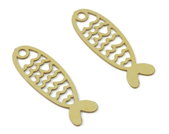 Brass Fish Earring Charms - Raw Brass Fish Pendant - Earring Findings - Jewelry Supplies - 16.63x5.77x0.28mm - JJC11989