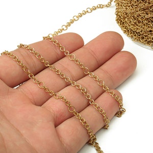 Brass Cable Chain - Raw Brass Round link Cable Chain - Soldered Chain - for Necklace Bracelet Jewellery Making - 0.17&quot; x 0.14&quot;X0.02&quot; CC1159