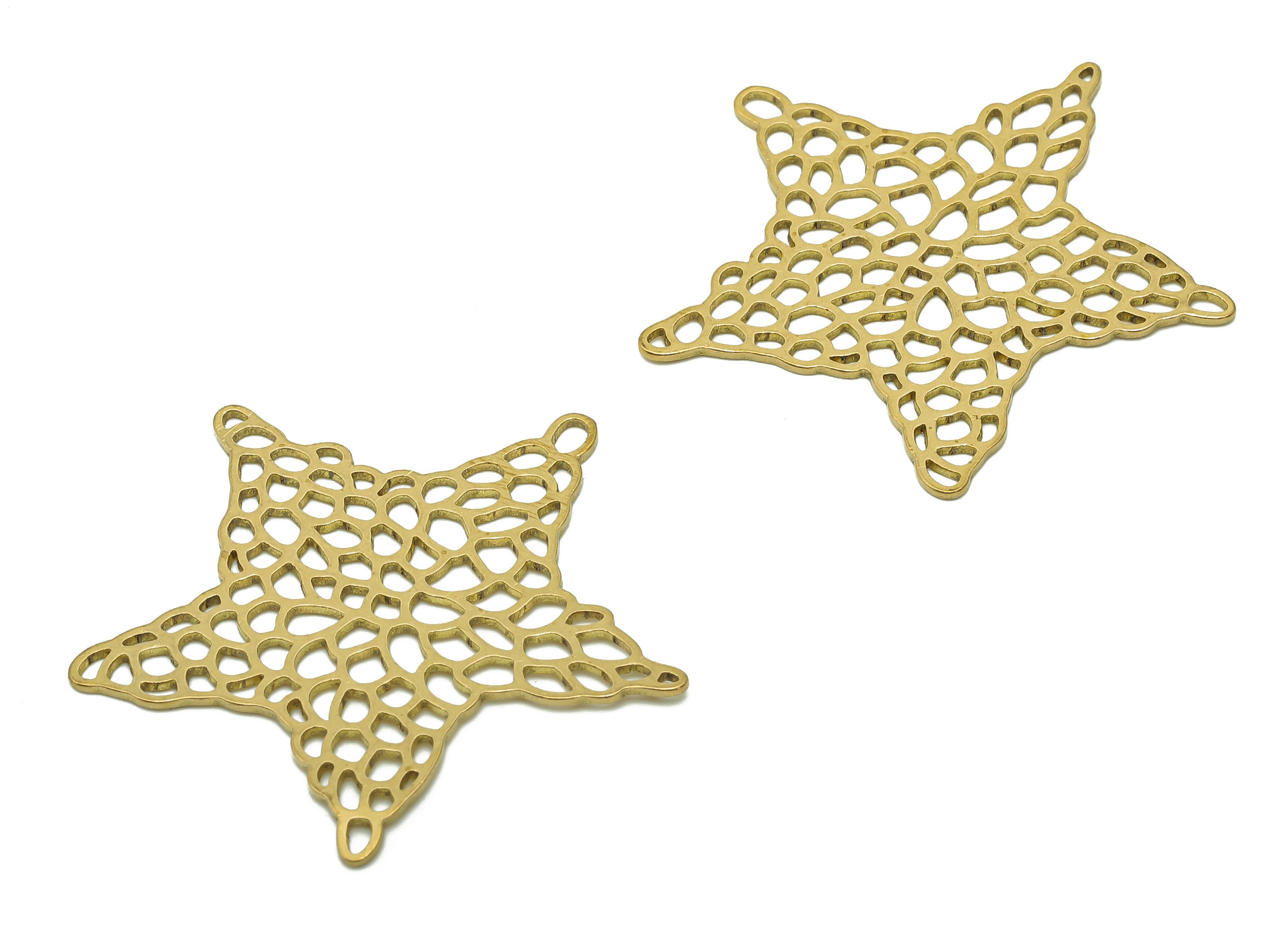 Messing Seestern Ohrring Charm - Messing Rund Cutout Ohrring - Seestern Anhänger mit Öse - Mesh Stern Charm -35.4x33.1x0.7mm-PPA6064