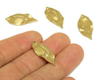Brass Leaf Earring Charm - Raw Brass Wavy Leaf Earring Charm - Brass Botanical Pendant - Brass Wavy Charm - 27x12.2x2.1mm - PP10228
