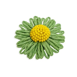 Raffia Grass Green Flower Charm - Nonwoven Fabric Flower - Handmade Raffia Daisy Charm - Lightweight Floral Accent - 38x38x13.32mm - AC2857A
