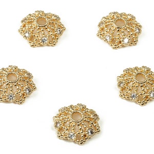 Flower Bead End Caps With Zircons - Spacer Bead Caps - 18K Gold Plated Brass Bracelet Beads Cap – Jewelry Supplies - 11.5x11x2.8mm – RGP3923