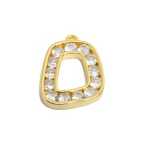 Pingente de alfabeto dourado - Pingente de zircônia com geometria delicada de latão - Acessório de letra dourada brilhante - Banhado a ouro verdadeiro 18K - 18x14x2,3 mm - RGP9671