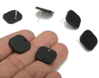 Matte Black Acrylic Square Earring Studs – Silver Plated Brass Post – Jewelry Supplies (16.6mm) AC2430A