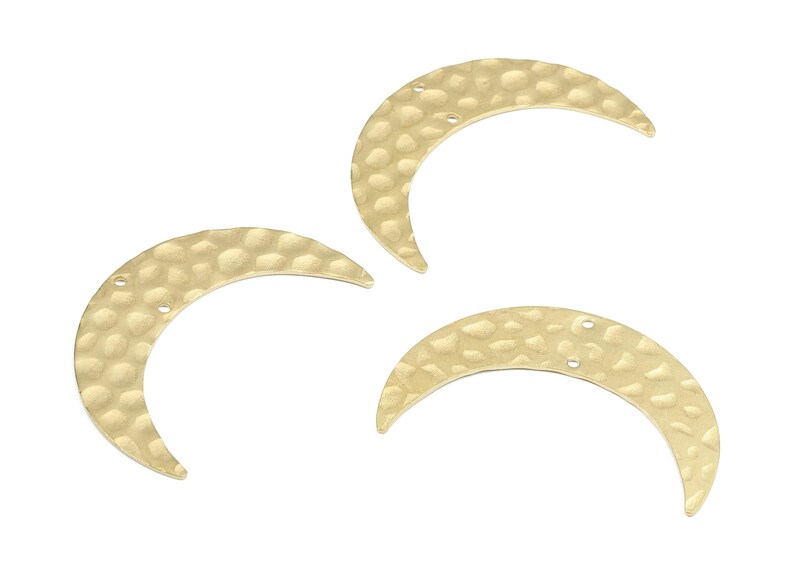 Brass Moon Connectors - Raw Brass Hammered Moon - Brass Connector - 2 Holes - Jewellery Supplies - 42.1x10.19x0.94mm - PP2473 image 3