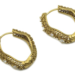 Brass Oval Hoop Earrings With Zircon - Raw Brass Hoop Stud - Brass Stud Earring - Raw Brass Hoop Earring Stud - 30.32x35.03x3.56mm - PP7833