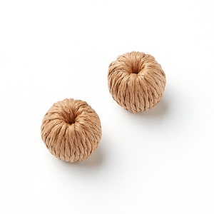 Handwoven Paper Rope Earrings - Ball Shaped Paper Rope Pendant - Wooden Straw Earring - Jewelery Handmade - 19,4x18,2mm - RT1076