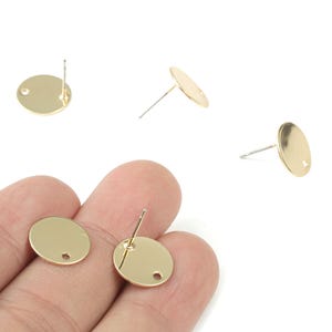 Gold Mini Round Earring Stud - Brass Round Earring Post - KC Gold Tone Plated Brass - 316 Stainless Steel - 12x12x0.55mm - PP3536G