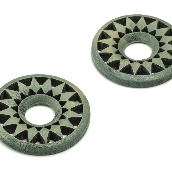 Round Natural Wooden Charms - Circle Hollow Out Natural Wood - Natural Wood In Gray Color - Jewelry Making Supplies - 35.3x35.3x5mm - BB1098