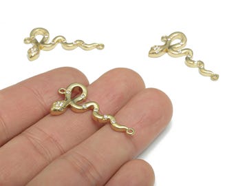 Brass Snake Earring Connectors With Zircons - Raw Brass Snake  and  - Jewelry Making Supplies - 32.86x17.84x3.27mm - PP5168