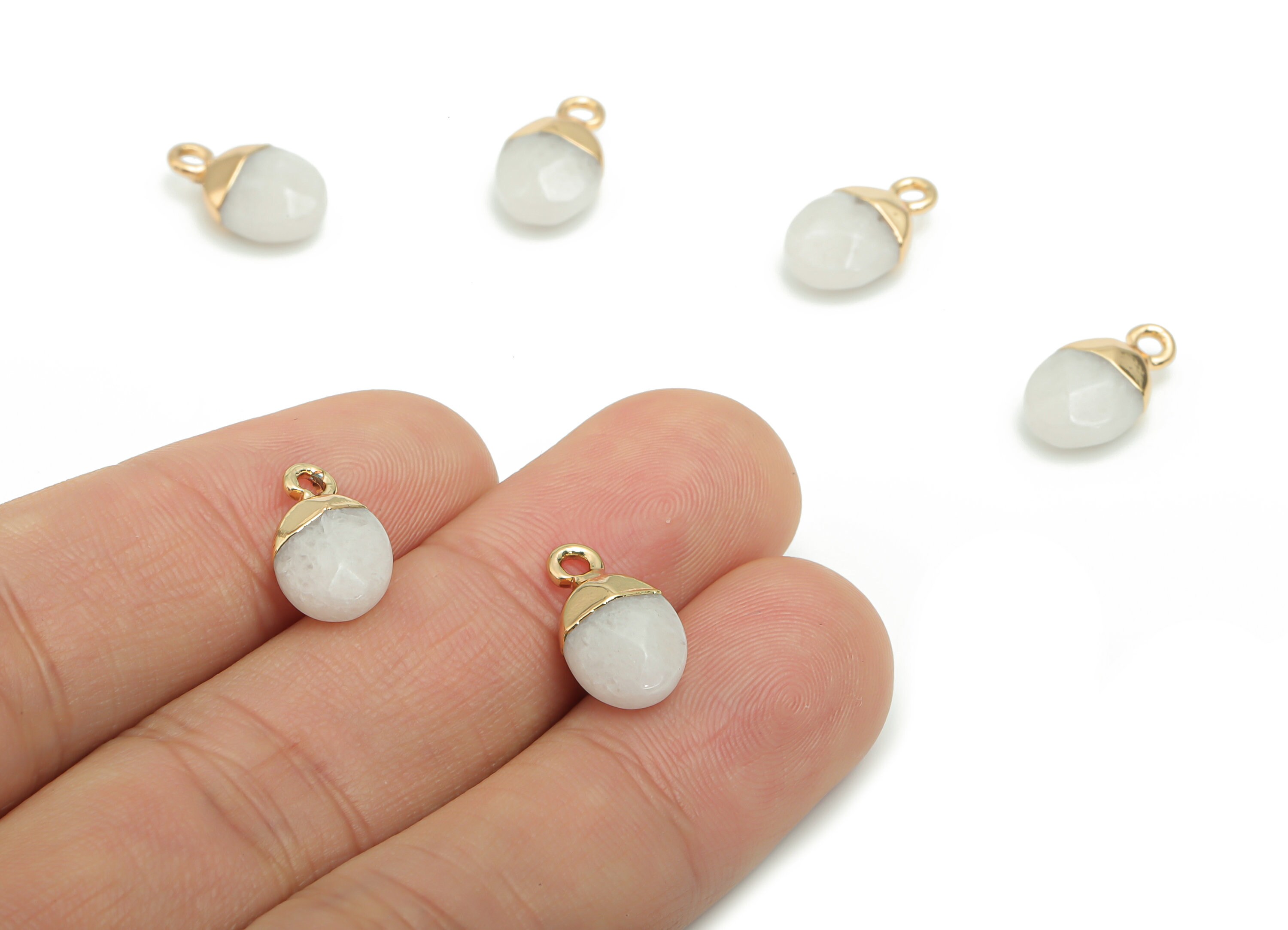 White Jade Mini Round Earring Charms - Brass Circle Pendant
