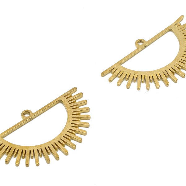 Raw Brass Semi Circle Sun Cutout Earring Charms - Brass Semi Half Moon Pendant - Jewelry Making Supplies - 29.73x17.46x0.85mm - PPA4031