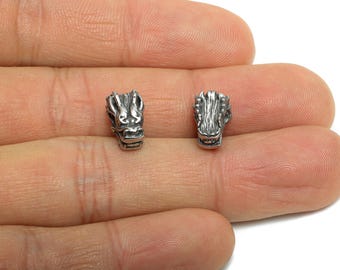 Stainless Steel Dragon Beads - Dragon Head Spacer Bead for Bracelet - 304 Stainless Steel - Textured Steel Spacer Bead - 12x7x7mm - SS1583