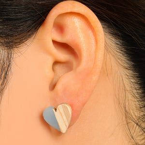 Boucle d'oreille coeur en résine - Tige coeur en bois massif - Clou chirurgical en acier inoxydable 316 - Accessoires pour fabrication de bijoux - 14,76 x 14,3 x 3,12 mm - BB1133G image 4