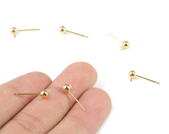 4mm Ball Stud Earring With Loop - Ball Pad Studs - 316 Stainless Steel Stud - 18K Real Gold Plated Brass Stud - 5.79x3.87mm - RGP1235