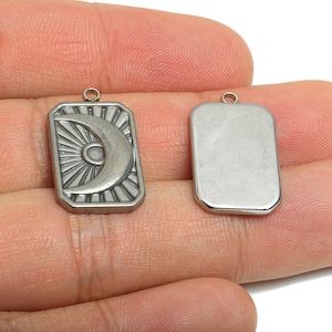 Colgante rectangular de acero inoxidable - Amuletos místicos de media luna celestial - Creación de joyería cósmica - Componentes de acero - 23,6 x 13,6 x 2,4 mm - SS2561