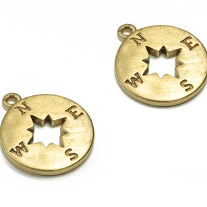 Brass Star Earring Charms - Raw Brass Round Pendant - Earring Findings - Jewelry Making Supplies - 14.23x12.07x1.58mm - PP4553