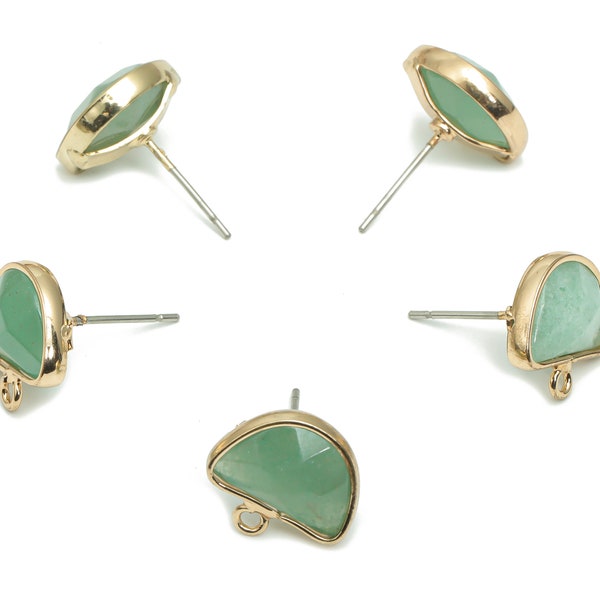 Aventurine Semicircle Earring Stud With Loop - Brass Domed Post - Gold Tone Plated Brass – Stainless Steel Stud - 13.25x12.5x5.9mm – NS1600A