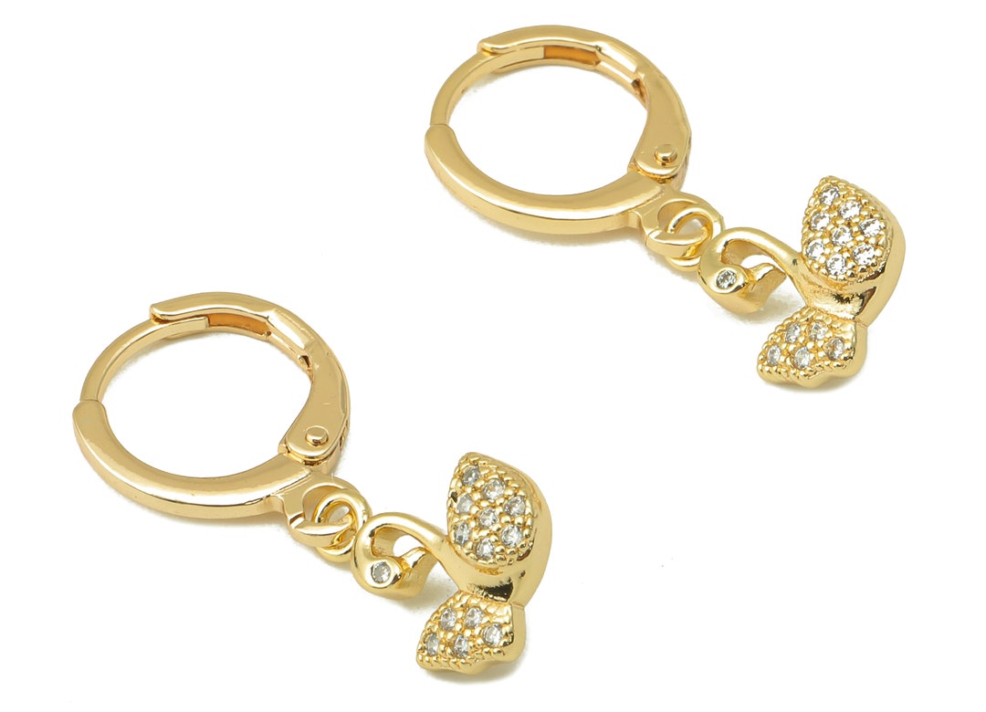 Brass Clasp Earring Brass CZ Swan Lever Back Earring Huggie Cubic