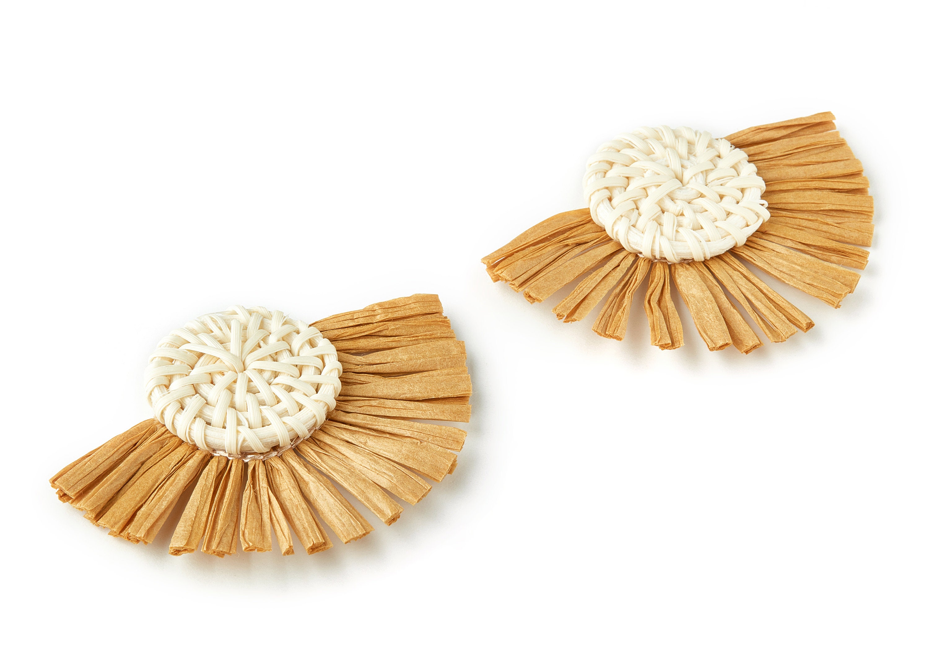 Handwoven Rattan With Raffia Tassels Charms Round Earrings Etsy