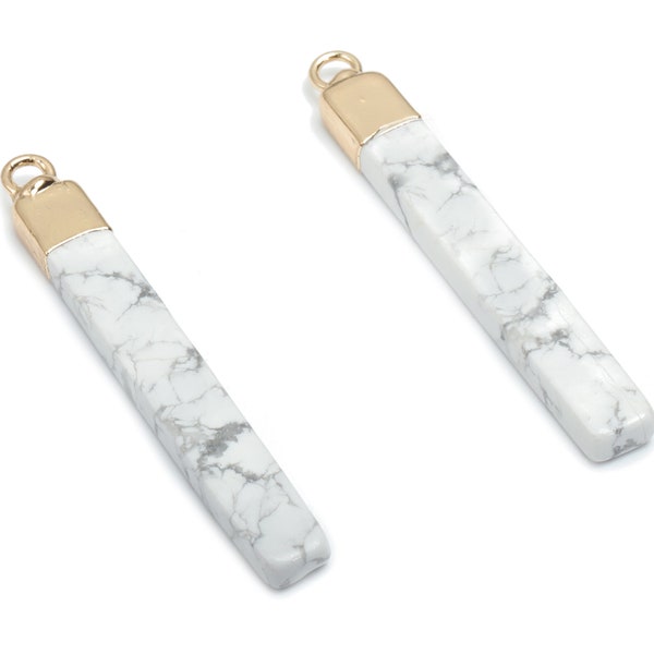 Howlite Stick Earring Charm - Brass Rectangle Bar Pendant - Natural Stone - Gold Tone Plated Brass – Jewelry Supplies - 44x5.8x3.5mm–NS1603C