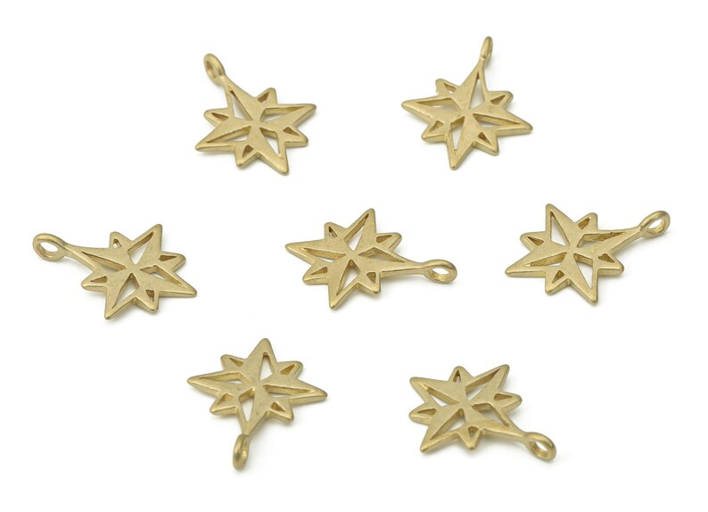 Brass Compass Earring Charms - Raw Brass Star Pendant - DIY Jewelry Making Supplies - 13.94x10.95x0.83mm - PP5276 image 3
