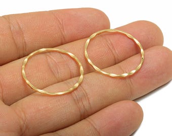 25mm Hammered Ring Connector - Brass Handmade Ring Connector - Gold Circle Jewelry Finding - 18K Real Gold Plating - 25x1x1mm - RGP11035