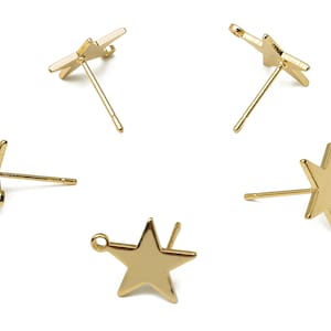 Brass Star Earring Post - Brass Stud With Loop - Stainless Steel Stud - 18K Real Gold Plated Brass - Star Post - 13.78x12.81x1.09mm -RGP5178