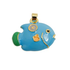 Blue Enamel Fish Pendant - Marine Life Pendant - Cute Ocean Pendant - Funny Fish Charm With Bail - Lover Gift Idea - 15x19x7mm - RGP11171