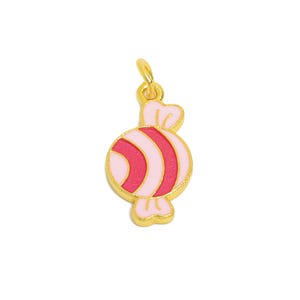 Colorful Enamel Candy Charm - Sweet Treat Charm For DIY Bracelet - 925 Sterling Silver - 24k Real Gold Plating - 10x9x1.45mm - SI1138