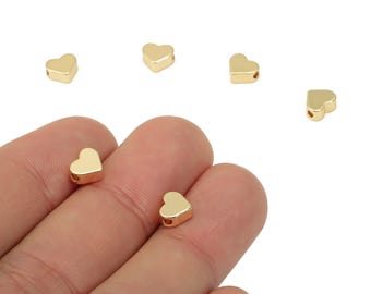 Gold Heart Beads – Brass Heart Spacer Beads – Bracelet Beads - 18K Real Gold Plated Brass - Jewelry Making - 6.9x5.89x3.09mm - RGP4506