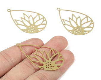 Brass Sun Flower Earring Charms - Raw Brass Drop Necklace Pendant - Earring Findings - Jewelry Supplies - 47.43x29.75x0.3mm - JJB5866