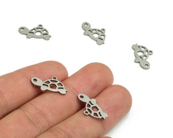 Stainless Steel Turtle Earring Charms - Stainless Turtle Pendant - Ocean Charms - Jewelry Making Supplies - 18.03x11.83x0.95mm - SS1255