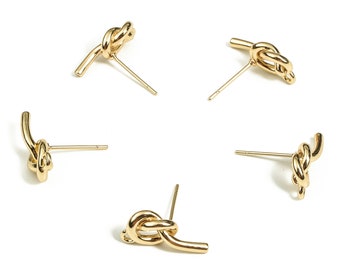 Brass Knot Earring Post - Gold Knot Stud - 18K Real Gold Plated Brass - Stainless Steel Stud - Jewelry Supplies - 16.4x7.3x2.4mm - RGP3517