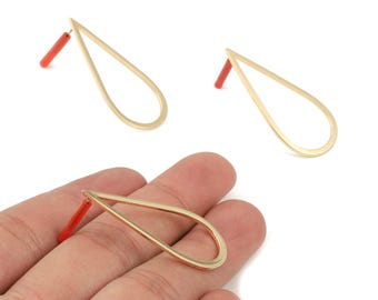 Brass Drop Earring Post - Brass Drop Earring Stud - Gold Tone Plated Brass - Earring Post - Jewelry Supplies - 40x18x1mm - PP3019